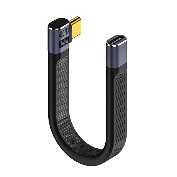 40Gbps USB4 オス-メス 直角スリムフラット延長ケーブル 13cm 240W充電 8K@60Hz Thunderbolt3/4対応, UC-040-0.13R-XY