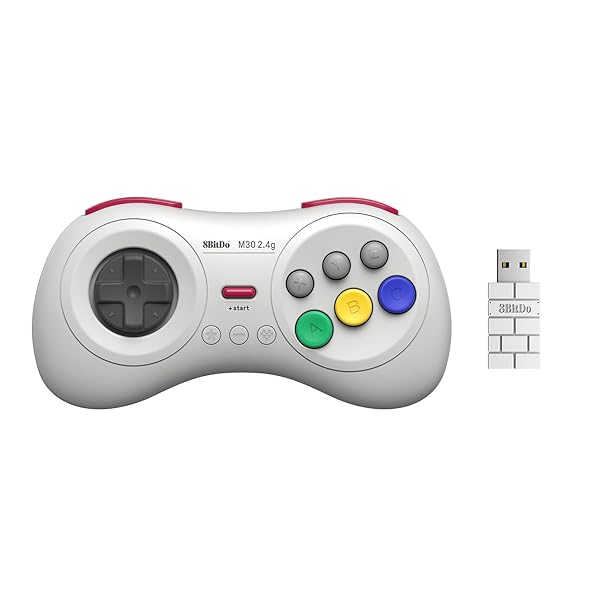 M30 2.4G磻쥹ѥå for Sega Genesis Mini &Mega Drive Mini &Switch 6ܥ쥤 White