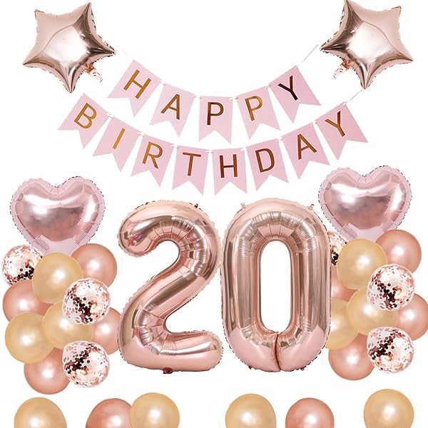 20歳 誕生日 バルーン 風船 飾り付け セット 数字バルーン 20 HAPPY BIRTHDAYガーランド ハート風船 紙吹雪風船 バースデーバルーン 大人 女の子 ローズピンク
