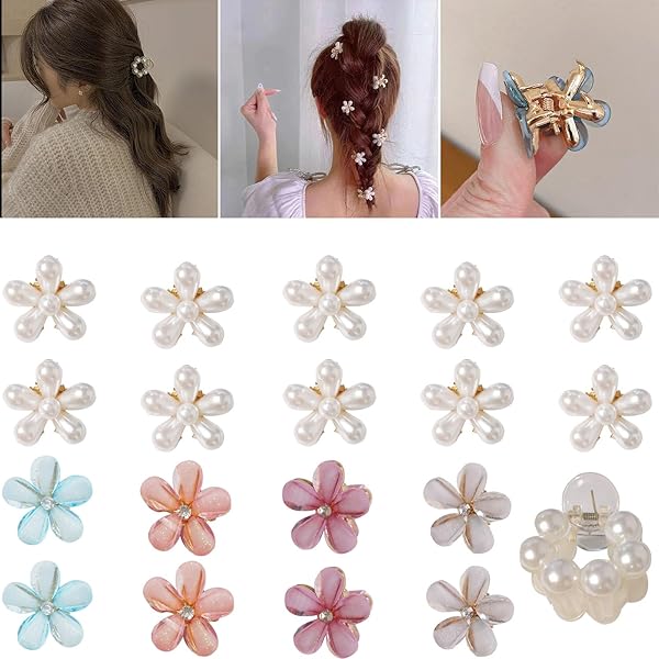 ヘアクリップ パール ミニヘアクリップ 花 おしゃれ 女の子 髪飾り ガールズ 髪留め ヘアピン ダッククリップ 入学式 卒業式 結婚式 (ヘアクリップ ミニ19個)