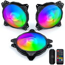 Novonest PCケースファン 120mm 静音 ARGB ファン 高性能 LEDファン 6PINコネクタ リモコン制御 ファンハブ付き 冷却ファン 5V 3PIN マザーボード同期 ASUS Aura Syncに対応 薄型 黒枠 3本1セット「(2)