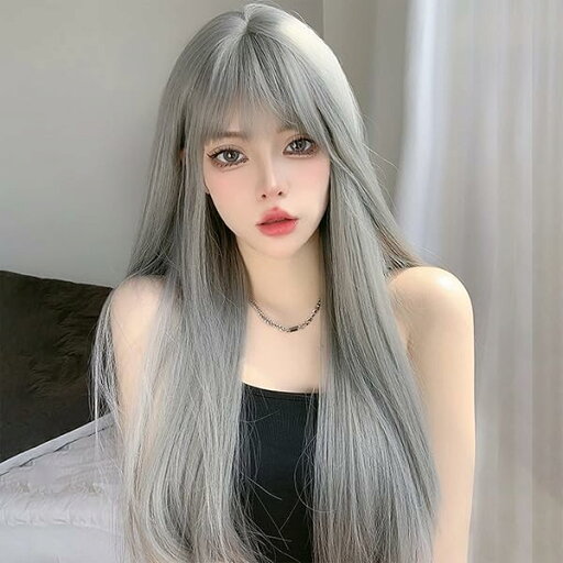 ウィッグ ロング ストレート フルウィッグ 灰髪 かつら レディーズ ぱっつん前髪 ゴールド 女装 自然 小顔 簡単着用 耐熱 原宿系 ロリータ 日常(シルバーグレー) ウィッグ ロング ストレート フルウィッグ 灰髪 かつら レディーズ ぱっつん前髪 ゴールド 女装 自然 小顔 簡単着用 耐熱 原宿系 ロリータ 日常(シルバーグレー)