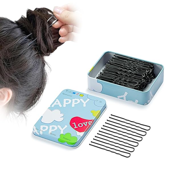 ヘアピン Uピン ネジヘアピン (50個入) 7cm 段付き 玉付き ヘアアレンジ 看護師 シェフ バレエ 入園入学 卒園卒業 パーティー 結婚式や発表会 ユーピン ヘアクリップ 髪飾り 収納ケース付き (ブラック)