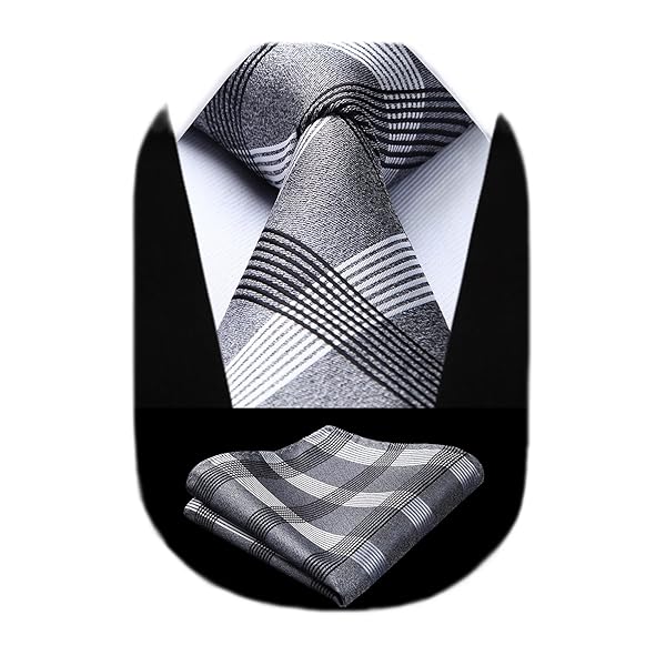 結婚式 グレー ネクタイ チーフ セット メンズ ブランド チェック柄 ビジネス フォーマル 入学式 卒業式 プレゼントHC-01