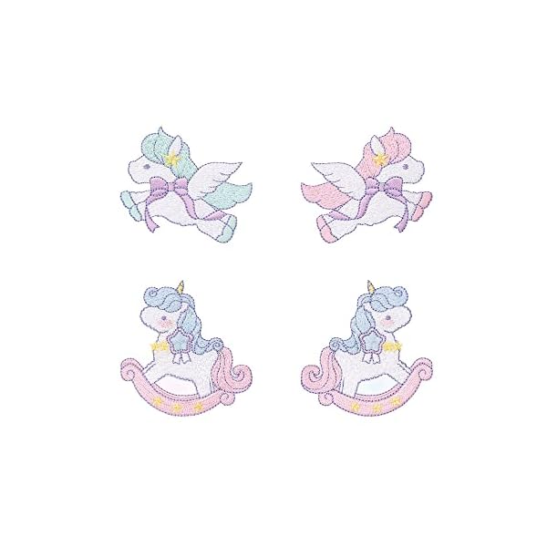 ワッペン 女の子 アイロン アップリケ ウサギ リボン ユニコーン かわいい 大きい 小さい 刺繍 (ユニコーン 4点-セット)