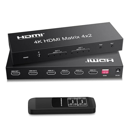 4K x 2K HDMIマトリックス セレクター 4入力2出力 音声分離器 (光デジタル・L/Rオーディオ分離) スイッチャー リモコン操作可能 3D 1080P HDR 4K x 2K HDMIマトリックス セレクター 4入力2出力 音声分離器 (光デジタル・L/Rオーディオ分離) スイッチャー リモコン操作可能 3D 1080P HDR