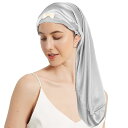 ナイトキャップ シルク100% ロングヘア用 かわいい シルクキャップ 25匁 ヘアキャップ リボン付き サイズ調整 ヘアケア 寝癖防止 枝毛防止 誕生日プレゼント女性 人気 母の日のプレゼント (長さ60cm, シルバーグレー(ゴム))