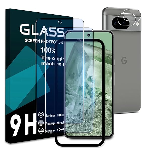 対応 Google Pixel 8A ガラスフィルム ルーライトカット【2+2枚セット- 国産旭硝子素材 】pixel8a フィルム ルーライト(2枚) + レンズ保護フィルム (2枚) ガイド枠付き 強化ガラス ピクセル8a 液晶 保護フィルム 超