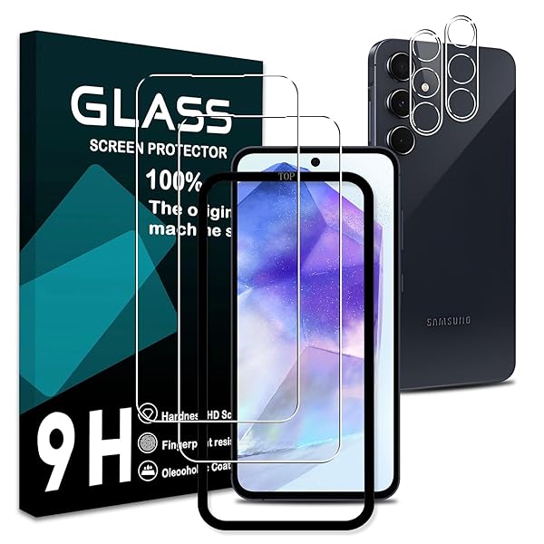 対応 Galaxy A55 5G フィルム ガイド枠付き【2+2枚セット-国産旭硝子素材】Galaxy A55 5G SC-53E/SCG27 ガラスフィルム (2枚) + レンズ保護フィルム (2枚) ギャラクシー A55 5G 保護 フィルム さ