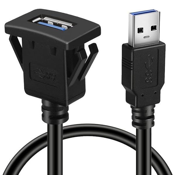 Square USB 3.0パネルフラッシュマウント拡張子ケーブルwith Buckle for車トラックボートオートバイダッシュボード3 ft BTG-HEA