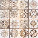 花柄 曼荼羅 製図用 テンプレート DIYスクラップ ステンシルシート絵画ホワイト 16 pcs