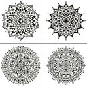 花柄 曼荼羅 4 pcs 30x30cmマンダラ 製図用 テンプレート DIYスクラップ ステンシルシート 絵画ホワイト