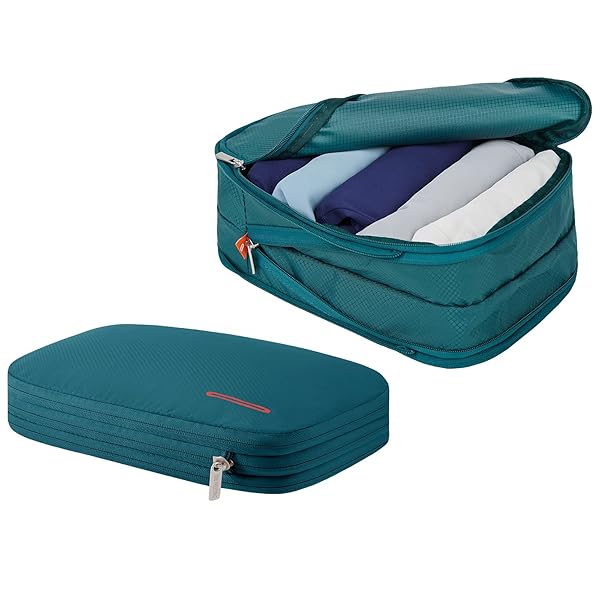 トラベルポーチ 旅行用圧縮袋 圧縮バッグ 9L 衣類収納 ファスナー 拡張可能 ペース節約 2 つの収納コンパートメント 軽量 出張 旅行 便利グッズ (グリーン,2点セット)