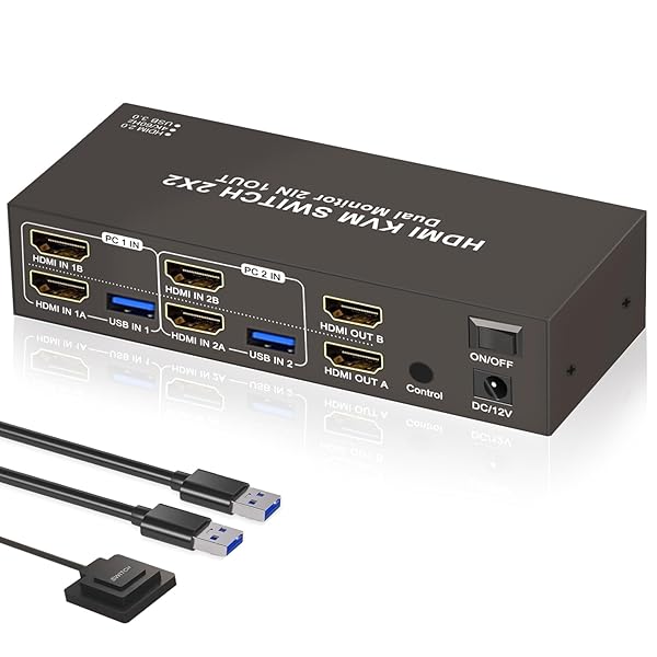 【2PC 切替 2モニター 同時出力】HDMI KVM 切替器 4K 60Hz HDMI 2入力2出力 USB 3.0 KVM スイッチ キーボード マウス プリンター スキャナー共有 USB 2入力 4出力 多モニター 在宅勤務 対応