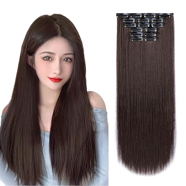 襟足ウィッグ ワンタッチエクステ 7枚セット ハーフウィッグ クリップ式 エクステ サラサラ ヘアエクステ 襟足エクステ つけ毛 ウィッグ ロング ストレート 耐熱 自然 55cm 6#