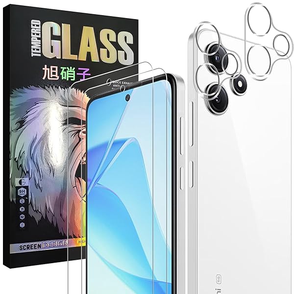 対応 Xiaomi Redmi 12 5G ガラスフイルム【2+2 枚セット-国産旭硝子】 redmi 12 ガラスフィルム 2枚 + レンズ保護フィルム 2枚 シャオミ レッドミー 12 液晶 保護フィルム 強化ガラス 【 硬度9H 耐衝撃 飛散防
