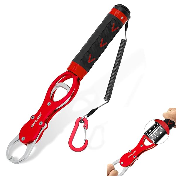 サンライク()フィッシュグリップ 計量付き フィッシュキャッチャー 滑り止め 魚掴み器 魚つかみ 計量 海水対応 軽量 アルミ製 紛失防止ロープ付き