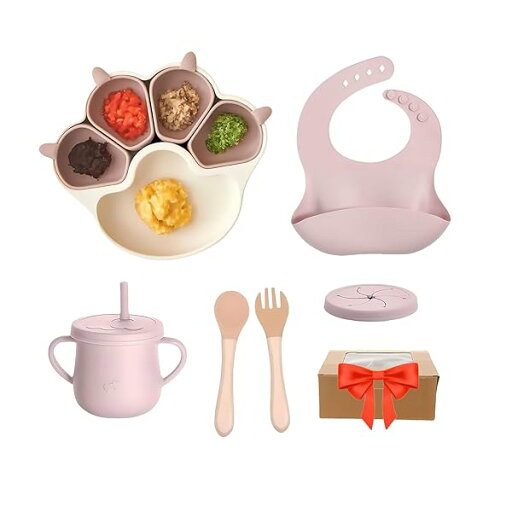 離乳食 食器 5枚組で 吸盤付き ベビー食器 セット 猫の肉球デザイン シリコン製 ベビー用プレート 4分割プレート付き ピンクの水筒&エプロン 木製スプーン&フォーク 滑り止め機能 出産祝い 人気 赤ちゃん用 安心設計 洗える カラフル 離乳食 食器 5枚組で 吸盤付き ベビー食器 セット 猫の肉球デザイン シリコン製 ベビー用プレート 4分割プレート付き ピンクの水筒&エプロン 木製スプーン&フォーク 滑り止め機能 出産祝い 人気 赤ちゃん用 安心設計 洗える カラフル