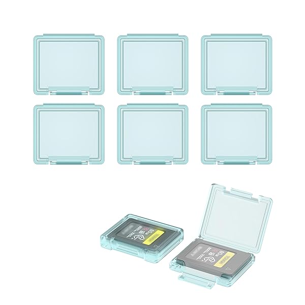 6枚セット 1枚収納 CFexpress Type-A カードケース メモリーカードケース クリアケース cfタイプa ケース カード保護ボックス 薄型 軽量 防滴 防塵 携帯便利 透明のブルー