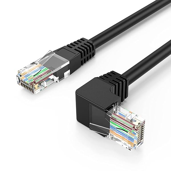 cat6コネクタ, 片側L型 CAT6準拠イーサネット・ケーブル 下向き90度角度付きLANケーブル50U”金メッキ ブラック 3m