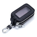キーケース スマートキーケース カラビナ付き 2ルーム 本革 コンパクト 本革 メンズ レディース(ブラック)