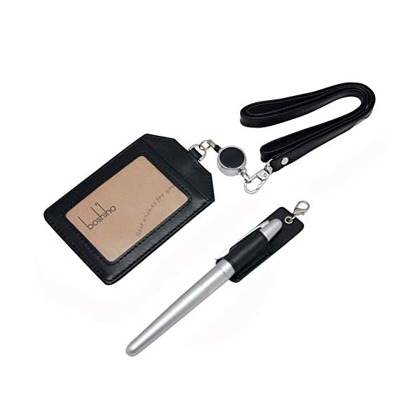 IDカードホルダー 本革 カードケース リール付き 縦 首掛け 両面 ネームホルダー 定期入れ 社員証入れ 3枚 idカード収納 首掛けペンホルダー キーホルダー ネックストラップ付き おしゃれ レディース メンズ パスケース 通勤 通学 黒色