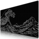 マウスパッド ゲーミング 大型 デスクマット90x40cm 耐水性 清潔しやすい 滑り止め ゴムベースデスクマット 仕事 ゲーム オフィス ホーム用(神奈川沖浪裏・ホワイトライン)