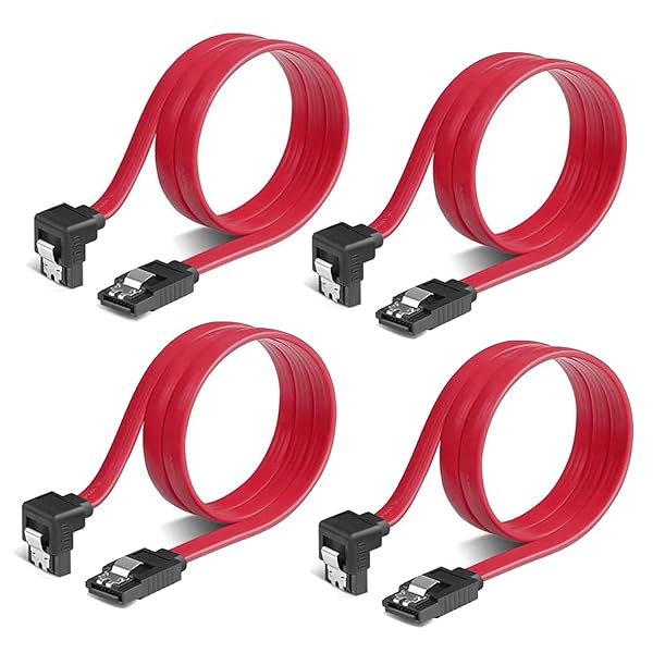 SATA ケーブル （L型）約50cm 6 Gbps対応 ラッチ付き SSDとHDD増設 Sata3 シリアル ATA3 ケーブル レッド (L型4本)