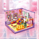Friends House ミニサイズ フレンズハウス ビルディングブロックセット 熊さんのヘアサロン店 街並みつくり 都会ビジネスシティビュー 小さなレンガモ...