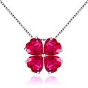シルバー 925 18Kゴールドプレーティング ネックレス「 I love you 」ハート ペンダント 四つ葉のクローバー 5.04ct 7月 誕生石 ルビー 誕生日 記念日プレゼント 40+5cm チェーン