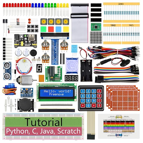 究極スターターキット for Raspberry Pi 5 / 4B / 3B+ / 400 / Zero 2 W、962ページの詳細なチュートリアル、Python C Java Scratch Processingコード、223種類の部品、128の