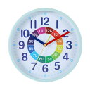 知育時計 掛け時計 電波時計 連続秒針 静音 直径25cm 青色枠の白色面 DB-746