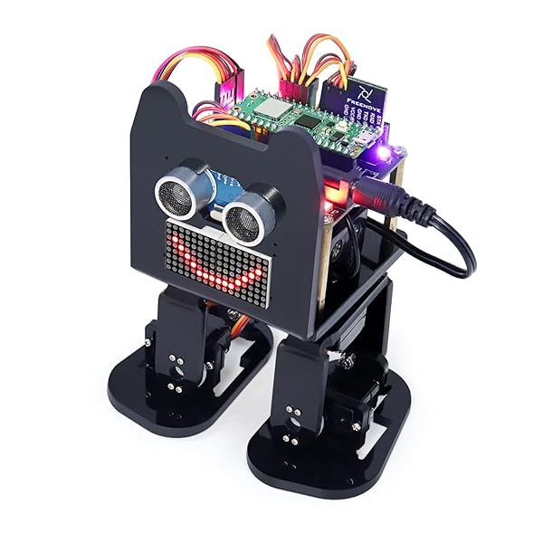 Raspberry Pi Pico W用二足歩行ロボットキット（付属）、LEDマトリックス式、障害物回避、カラフルなライト、ブザー、スピーカー、アプリ