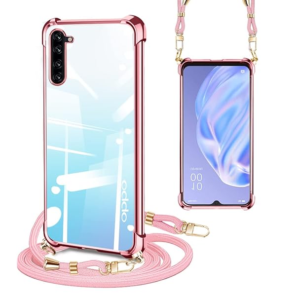 OPPO Reno3 A ケース クリア ショルダーストラップ Reno3a スマホケース 耐衝撃 オッポ リノ3A ケース サムスン 肩掛け 斜めかけ 縄掛けケース 韓国 透明 TPU ストラップ付き 携帯ケース メッキ加工 薄型 軽量 紐付き 織