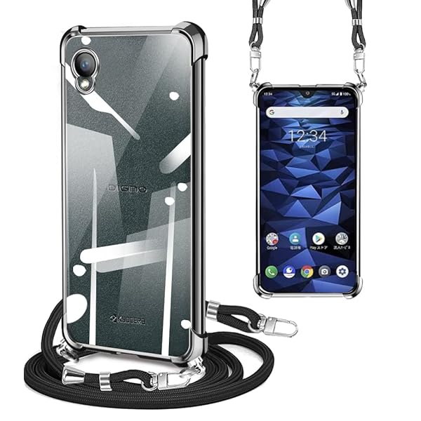 DIGNO BX2 A101KC ケース クリア ショルダーストラップ 耐衝撃 サムス DIGNO BX2 A101KC スマホケース 肩掛け 斜めかけ 縄掛けケース 透明 TPU ストラップ付き 携帯ケース メッキ加工 薄型 軽量 紐付き 斜めがけ