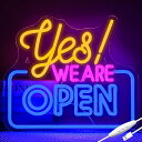 YES We're Openネオンサイン看板 LED ネオンライト USB給電 ネオンサイン 34.5cm x 30cm 簡単取り付け 外国人客対応サインホテル