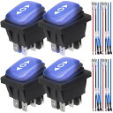 4個 ブルー モーメンタリ極性反転スイッチ 防水コントロールロッカートグルスイッチ DCモーター 10A (LED DC 12V) 6ピン 3ポジション (オン)-オフ-(オン) ジャンパーワイヤー付き