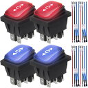 4個 モーメンタリ極性反転スイッチ 防水コントロールロッカートグルスイッチ DCモーター 10A (LED DC 12V) 6ピン 3ポジション (オン)-オフ-(オン) ジャンパーワイヤー付き LED 2色(赤/青)