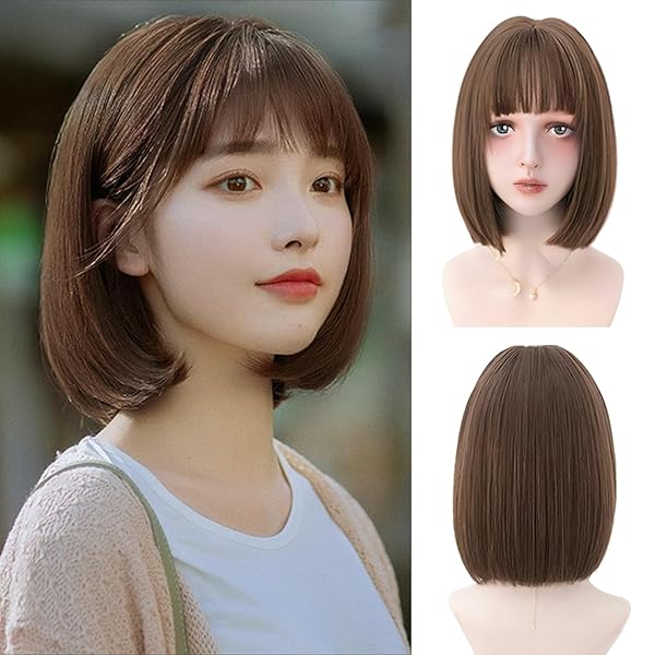 ウィッグ ボブ ショート ストレート フルウィッグ 普段使い かつら 自然 小顔 レディース 女性 女装 耐熱 wig ウィッグネット付 茶色 (ハニーベージュ)