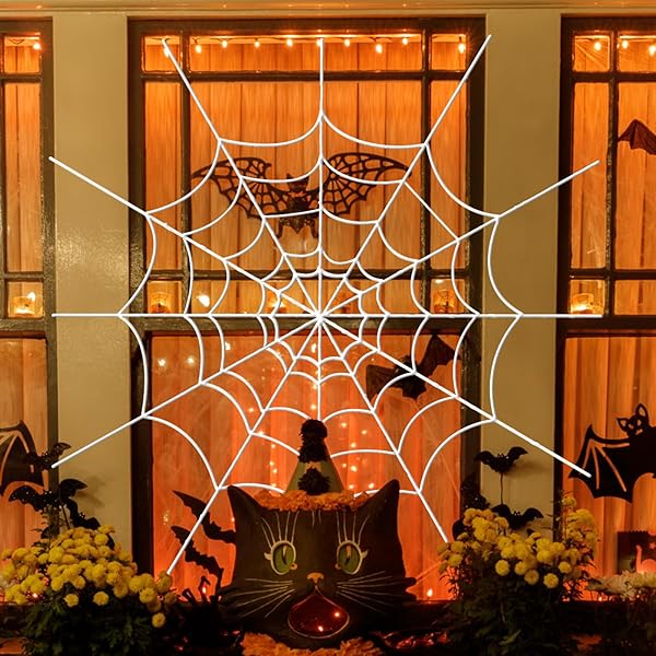 白い 蜘蛛の巣 クモの巣 ハロウィン飾り リアル感 怖い ハロウィーン おもちゃ お化け屋敷 部屋 屋外 庭 玄関 学園祭 バー ホラーグッズ 仮装パーティー 壁 装飾 舞台の飾り ハロウィン用 (1.5m白い蜘蛛の巣）