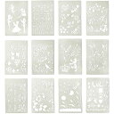 12枚セット 描画テンプレート ステンシルシート 子供 製図用テンプレート 手帳用 テンプレート 描画ツール 絵描き道具 塗り絵 DIYアルバム 絵図 手帳用に...