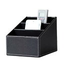 収納ボックス 収納ケース 卓上収納ラック 文具収納 リモコン収納 スマホ 小物入れ 整理ボックス PUレザー オフィス用品 リビング用品 インテリア 雑貨 3格仕切り (ブラック)