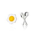純銀製 かわいい ミニチュアフード 目玉焼き ピアス Silver 925 シルバー レディース メンズ 小さな食べ物 スタッドピアス