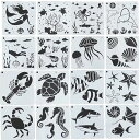 16枚セット 描画テンプレート ステンシルシート プレート 海洋動物 子供 手帳用 製図用 絵画テンプレート 描画ツール 絵描き道具 塗り絵 DIYアルバム 絵図