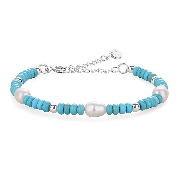 [ガーブ] 淡水パール ターコイズ ステンレス パワーストーンブレスレット レディース