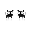 シンプル 大きな目 黒猫 スタッドピアス 耳飾り 純銀 Silver 925 シルバー ブラック ミニ 子猫 ピアス 可愛らしい 小さな 猫 メンズ レディース セカンド ピアス(4)