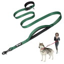 ハンズフリー犬用リード 調節可能な散歩・ランニング用 安全コントロールパッドハンドル付き 重いクラスプ搭載 中型~大型犬用(タクティカルグリーン,L)