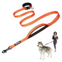 ハンズフリー犬用リード 調節可能な散歩・ランニング用 安全コントロールパッドハンドル付き 重いクラスプ搭載 中型~大型犬用(オレンジ,L)