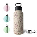 1リットル 水筒 1L ステンレス ウォーターボトル 子供 直飲み ストロー付き 保温保冷 二重構造 真空断熱 持ち運び アウトドア 女の子 ベージュフラワー