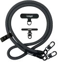 携帯ストラップ スマホショルダーストラップ 首掛け・肩掛けストラップ 長さ120cm 太さ10mm 頑丈な金属パーツ 落下防止 ストラップホルダー2枚付き 全機種対応 Carbon Black